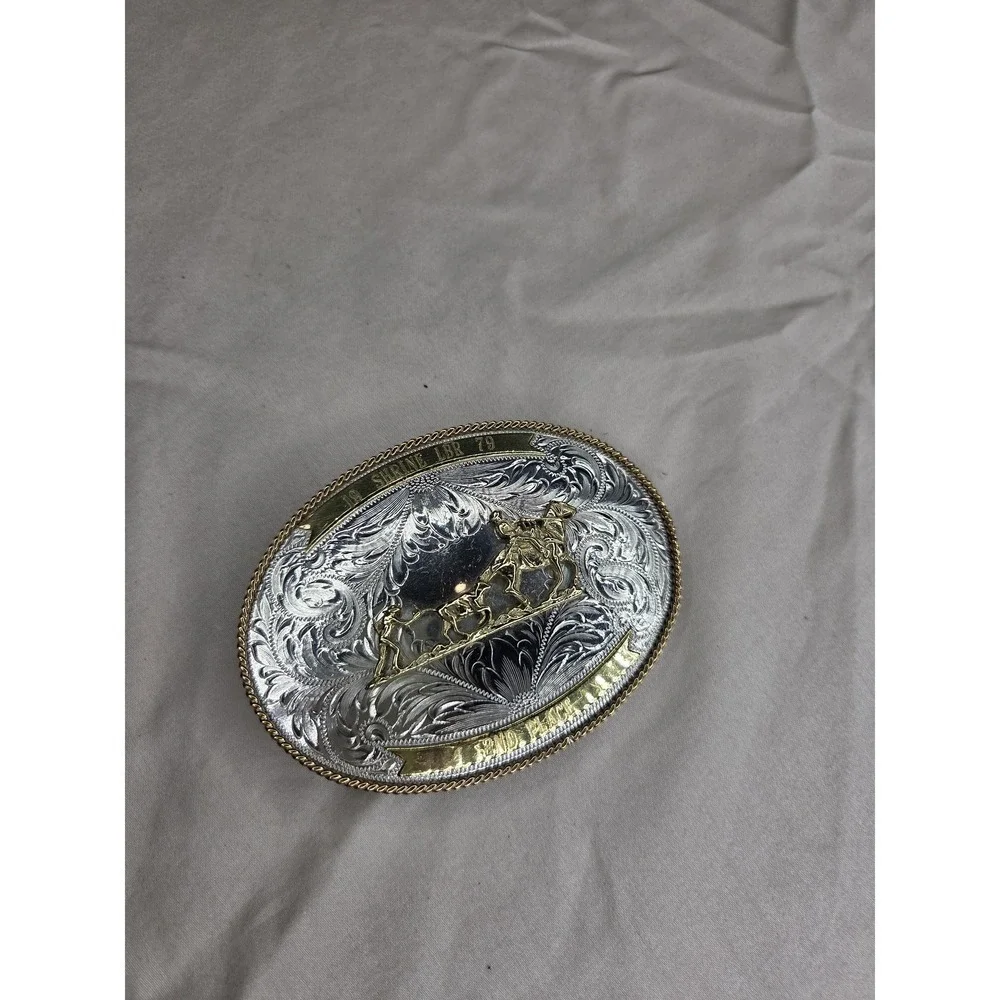 Vintage - Montana Silversmiths Large Team Western Scene Belt Buckle